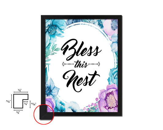 Bless this nest Quote Boho Flower Framed Print Wall Decor Art