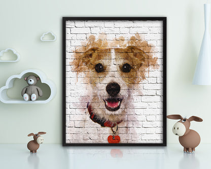 Jack Russell Terrier Dog Puppy Portrait Framed Print Pet Watercolor Wall Decor Art Gifts