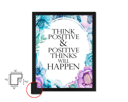 Think positive things will happen Quote Boho Flower Framed Print Wall Decor Art