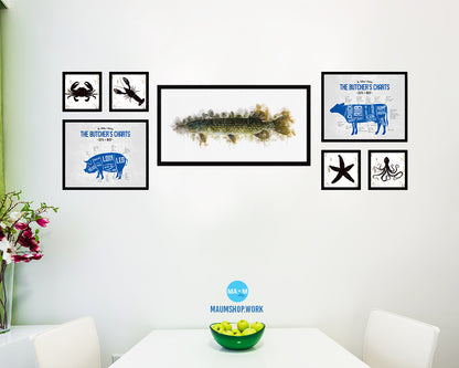 Pike Fish Art Wood Frame Modern Restaurant Sushi Wall Decor Gifts, 10" x 20"