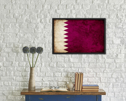 Qatar Country Vintage Flag Wood Framed Print Wall Art Decor Gifts