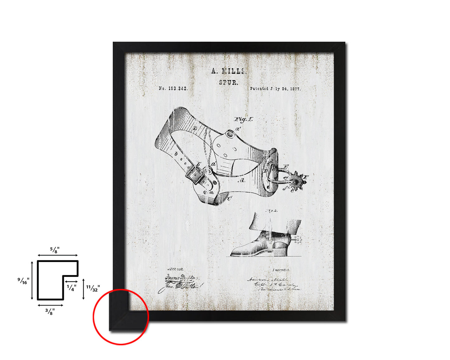 Spur Cowboy Vintage Patent Artwork Black Frame Print Wall Art Decor Gifts