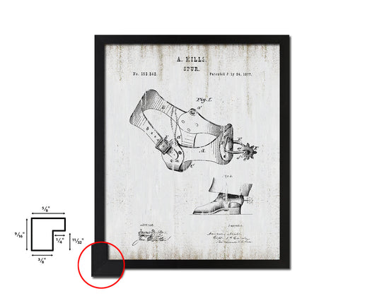 Spur Cowboy Vintage Patent Artwork Black Frame Print Wall Art Decor Gifts
