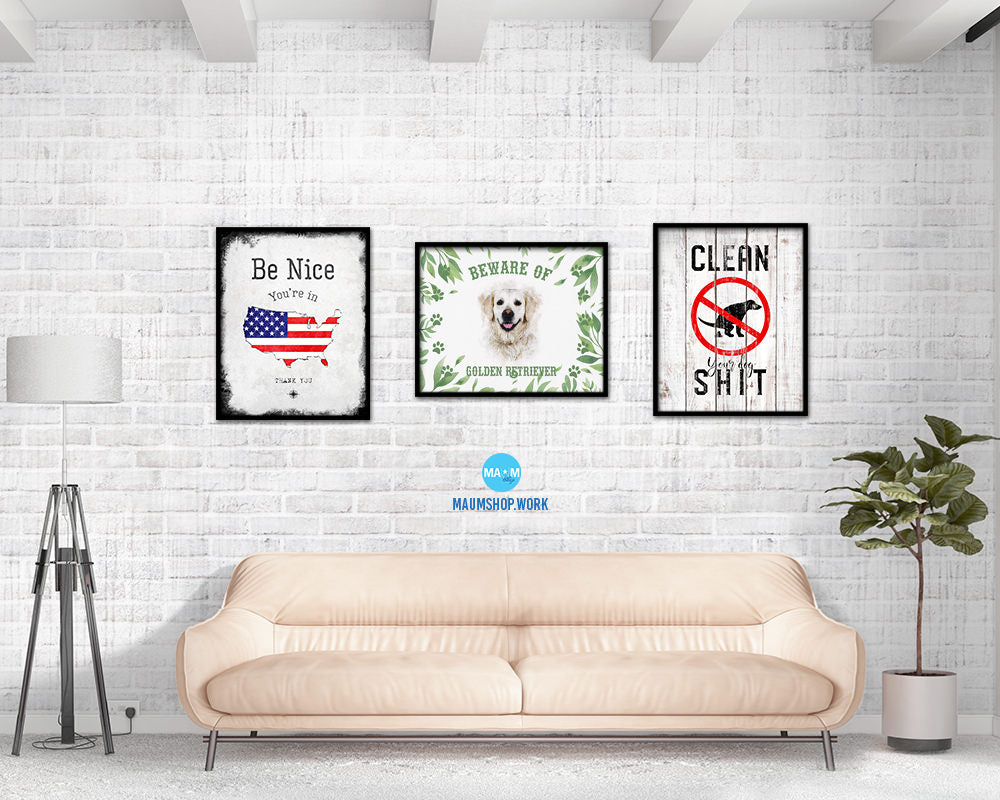Beware of German Shepherd Sign Wood Framed Print Wall Art Decor Gifts