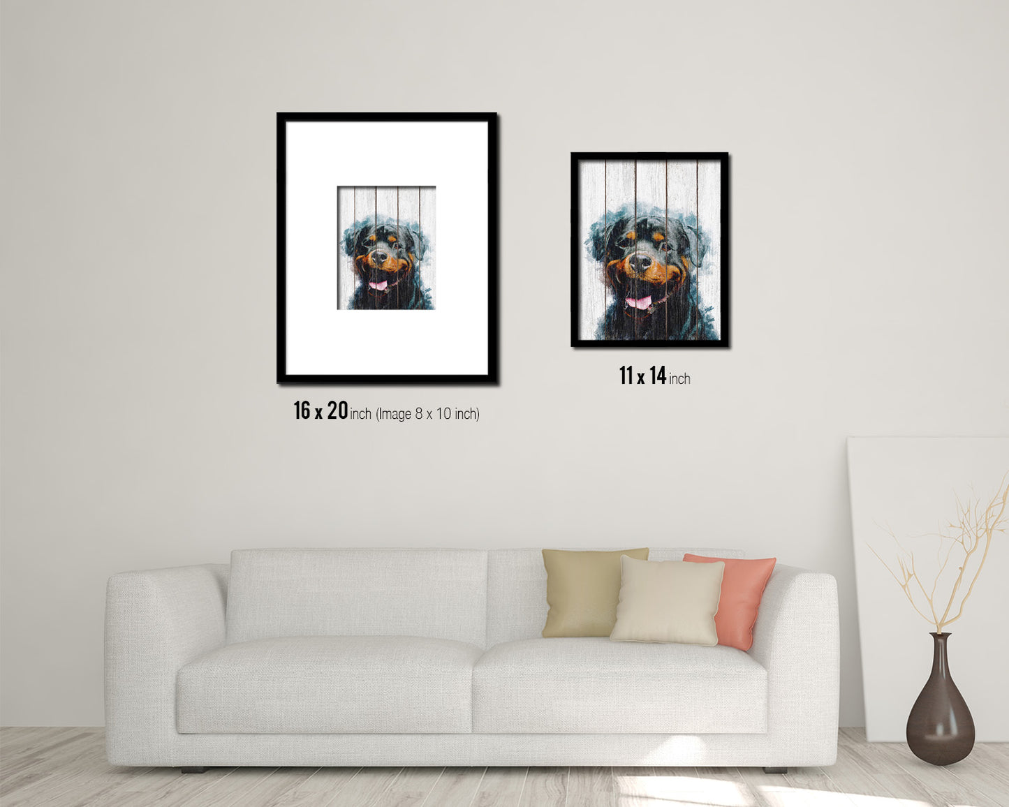 Rottweiler Dog Puppy Portrait Framed Print Pet Watercolor Wall Decor Art Gifts
