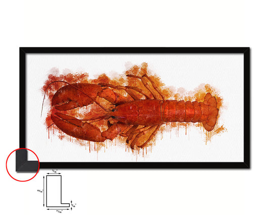 Lobster Fish Art Wood Frame Modern Restaurant Sushi Wall Decor Gifts, 10" x 20"