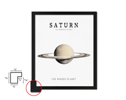 Saturn Planet Prints Watercolor Solar System Wood Framed Paper Print Wall Art Decor Gifts