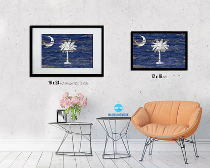 South Carolina State Rustic Flag Wood Framed Paper Prints Wall Art Decor Gifts