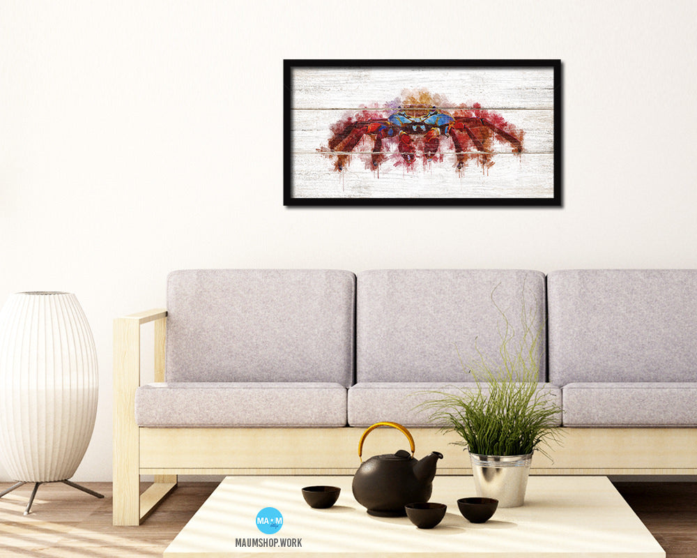 Crab Fish Art Wood Framed White Wash Restaurant Sushi Wall Decor Gifts, 10" x 20"