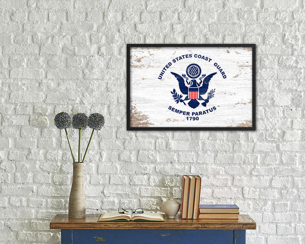 US Coast Guard Shabby Chic Military Flag Framed Print Decor Wall Art Gifts