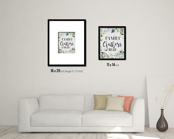 Family gathers here Quote Wood Framed Print Wall Decor Art