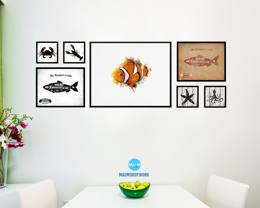 Clownfish Framed Print Modern Restaurant Sushi Bar Modern Watercolor Wall Art Decor