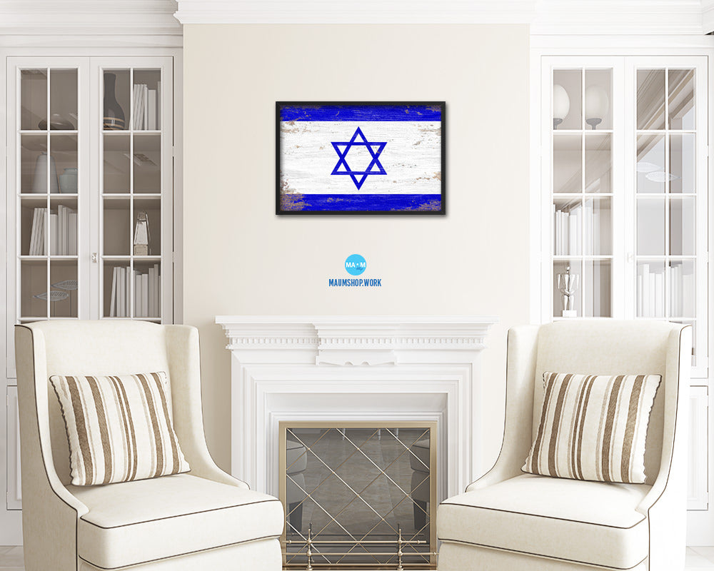 Israel Shabby Chic Country Flag Wood Framed Print Wall Art Decor Gifts