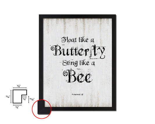 Float like a butterfly sting like a bee Quote Wood Framed Print Wall Decor Art