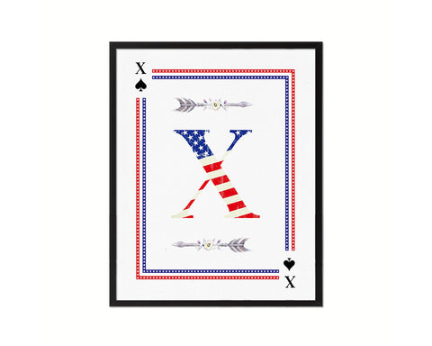 Letter X Custom Monogram Card Decks Spade American Flag Framed Print Wall Art Decor Gifts