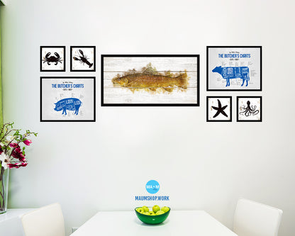 Brown Trout Fish Art Wood Framed White Wash Restaurant Sushi Wall Decor Gifts, 10" x 20"