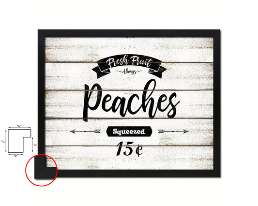 Fresh Fruit Peaches Vintage Sign Fine Art Paper Prints Wood Frame Wall Art Decor Gifts