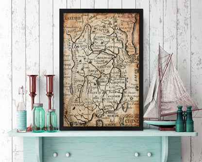 China Antique Map Wood Framed Print Art Wall Decor Gifts