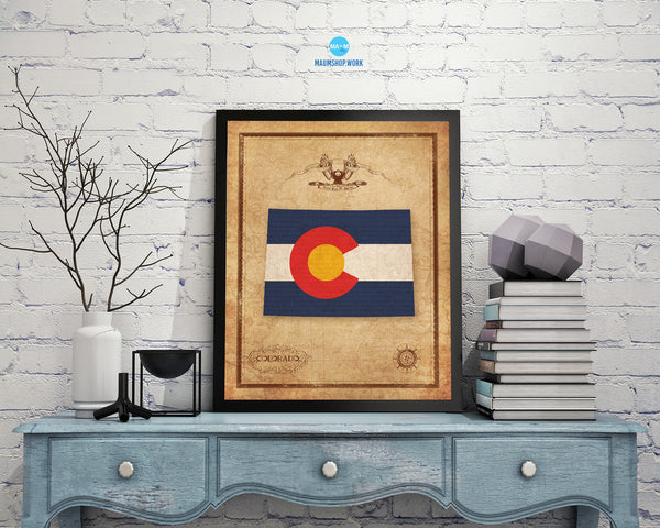 Colorado State Vintage Map Wood Framed Paper Print  Wall Art Decor Gifts