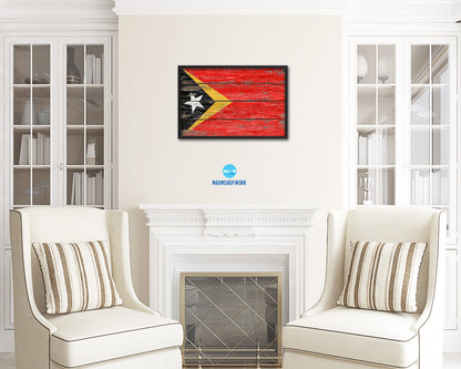 East Timor Country Wood Rustic National Flag Wood Framed Print Wall Art Decor Gifts