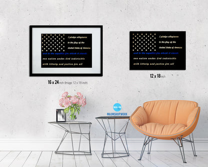 Thin Blue Line Honoring Law Enforcement American, Pledge Allegiance Colonial Primitive Sign Vintage Military Flag Art
