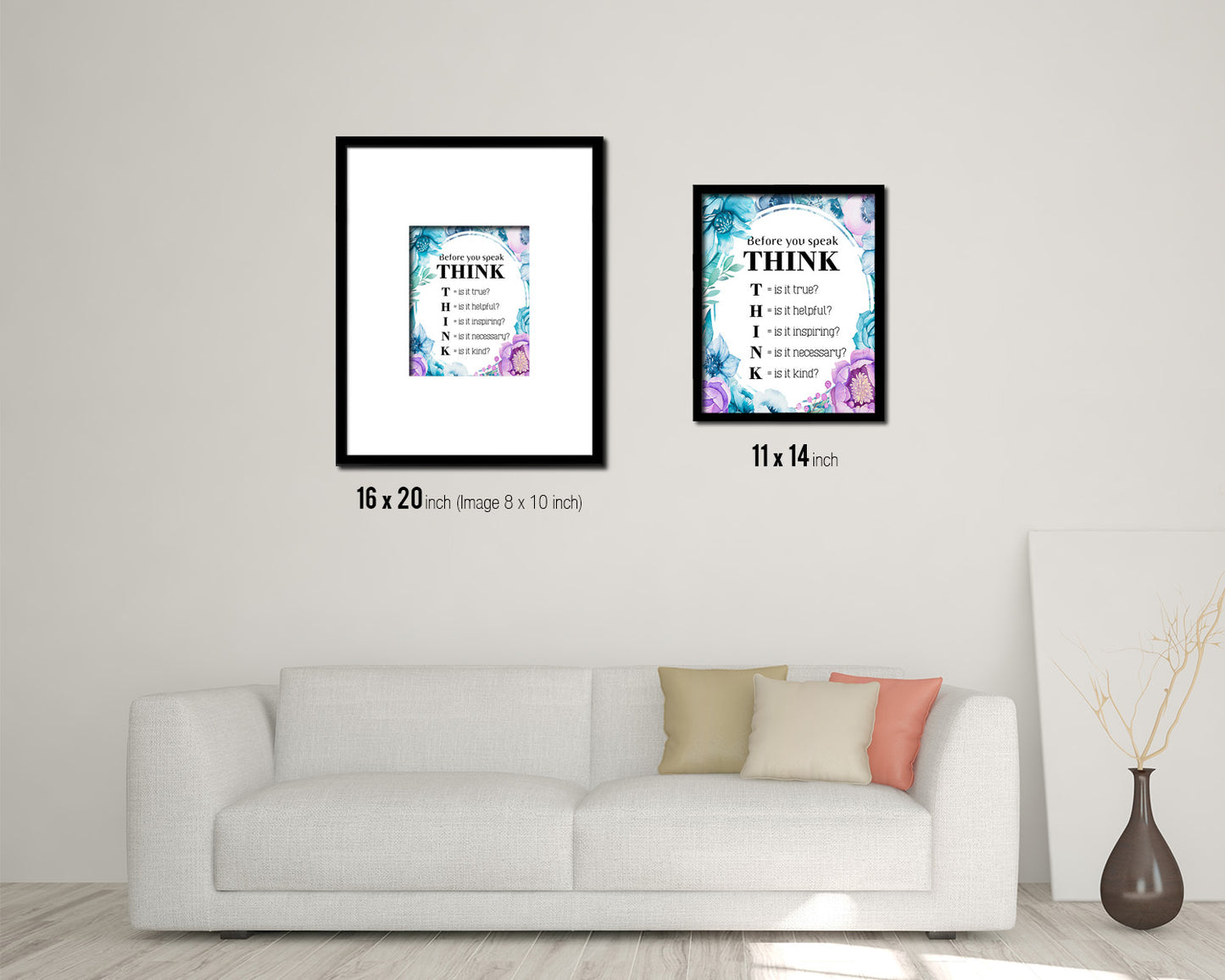 Before you speak think Quote Boho Flower Framed Print Wall Decor Art