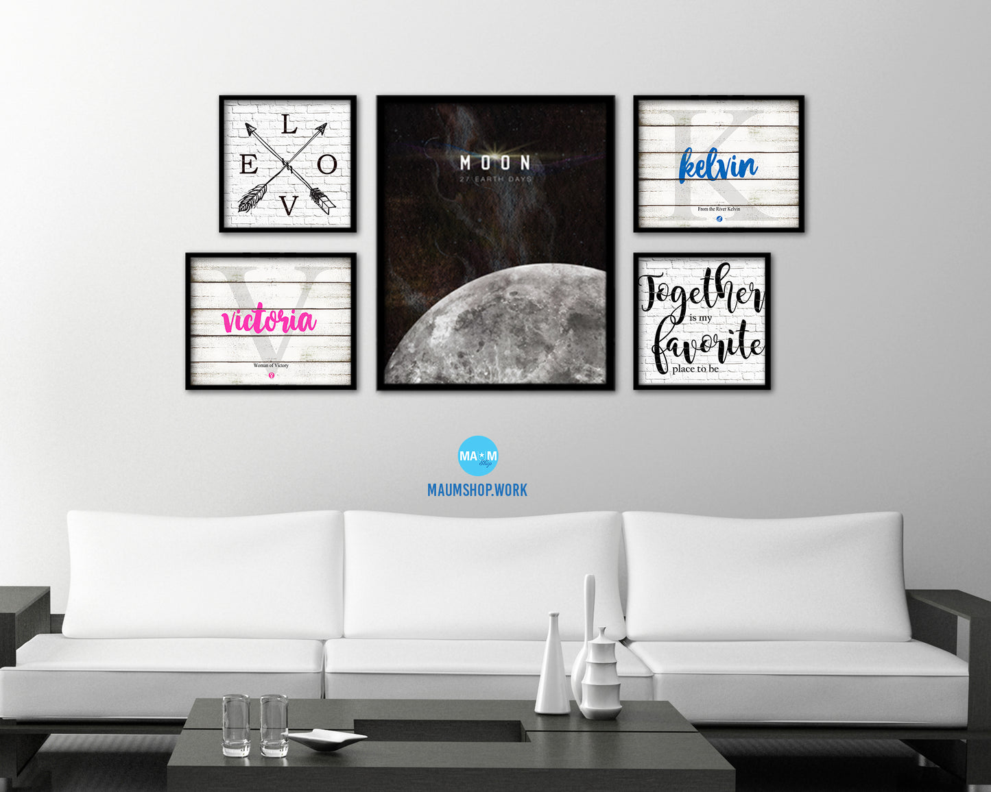 Moon Lunar Phases Length of Year Watercolor  Nursery Framed Prints Home Decor Wall Art Gifts