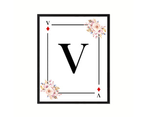 Letter V Personalized Boho Monogram Diamond Card Decks Framed Print Wall Art Decor Gifts