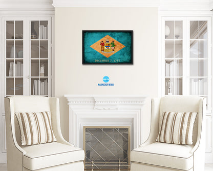 Delaware State Vintage Flag Wood Framed Paper Print Wall Art Decor Gifts