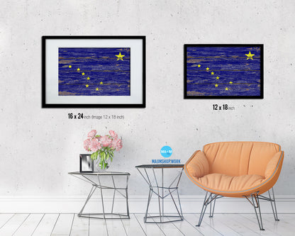 Alaska State Rustic Flag Wood Framed Paper Prints Wall Art Decor Gifts