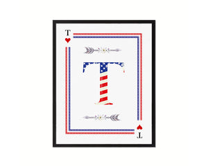 Letter S Custom Monogram Card Decks Heart American Flag Framed Print Wall Art Decor Gifts