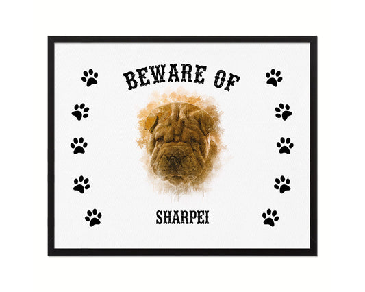 Beware of Russell Terrier Sign Wood Framed Print Wall Art Decor Gifts