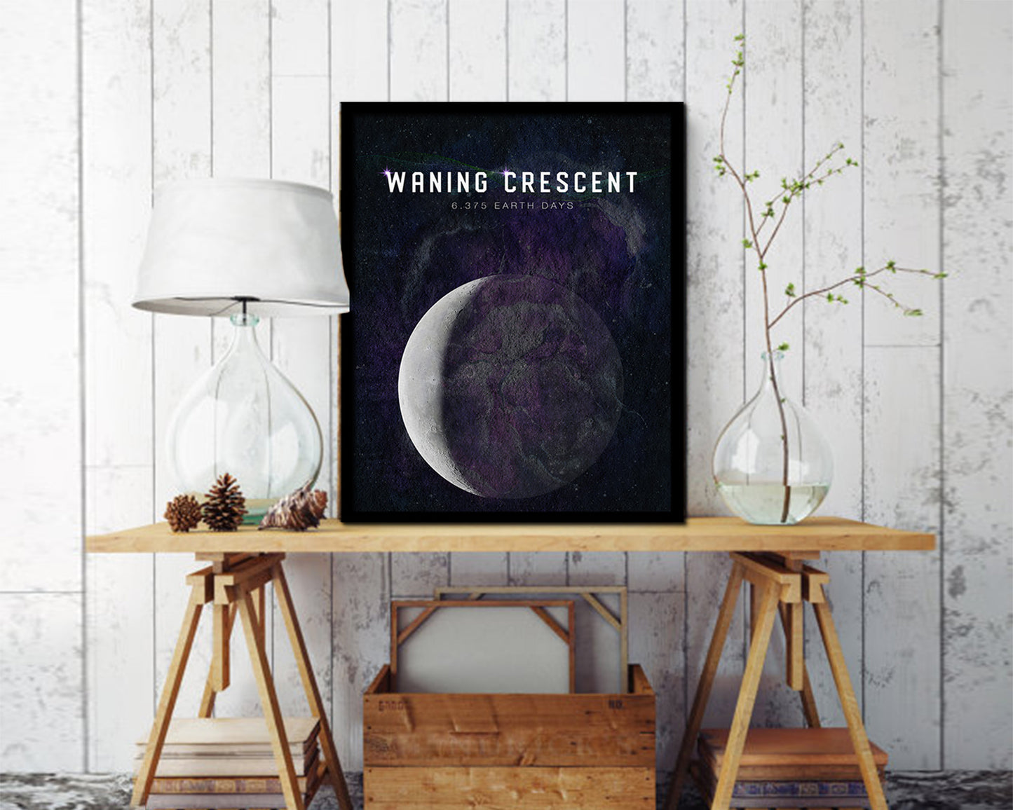 Waning Crescent Lunar Phases Length of Year Moon Watercolor Nursery Framed Prints Wall Art Gift
