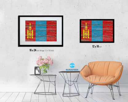 Mongolia Country Wood Rustic National Flag Wood Framed Print Wall Art Decor Gifts