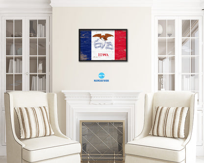 Iowa State Shabby Chic Flag Wood Framed Paper Print  Wall Art Decor Gifts
