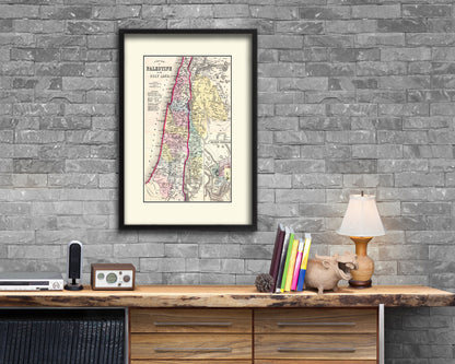 Palestine Israel Jerusalem Old Map Wood Framed Print Art Wall Decor Gifts