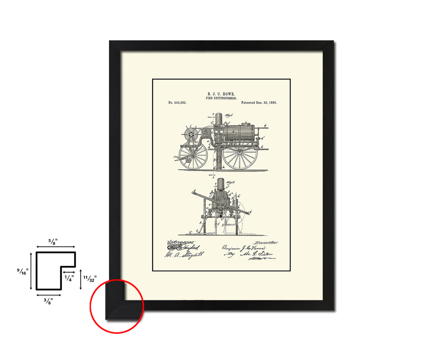 Fire Extinguisher Firefighter Vintage Patent Artwork Black Frame Print Gifts