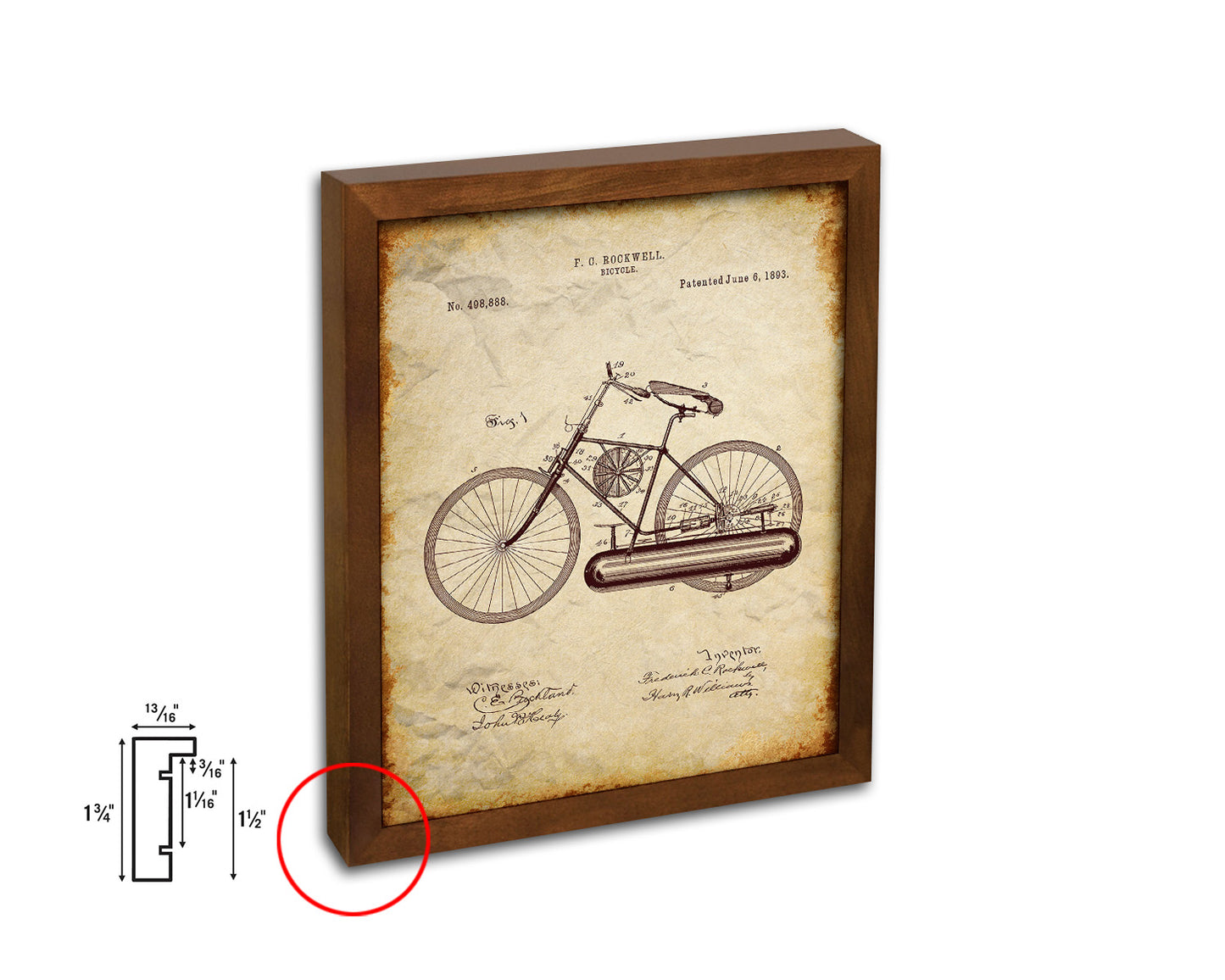 Vehicle Bicycle Vintage Patent Artwork Walnut Frame Print Wall Art Decor Gifts