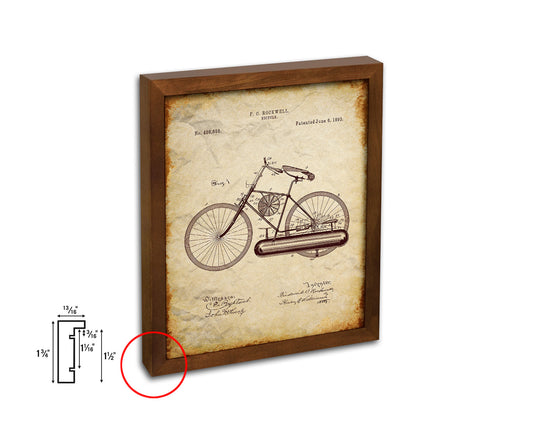 Vehicle Bicycle Vintage Patent Artwork Walnut Frame Print Wall Art Decor Gifts