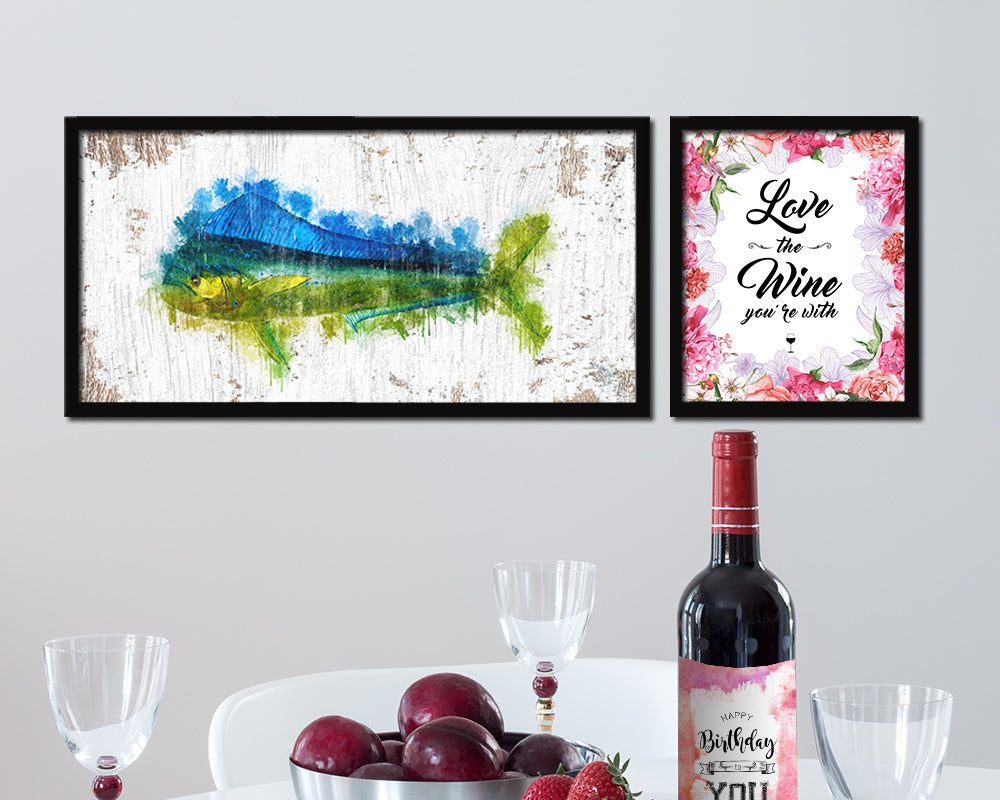 Dorado Fish Art Wood Frame Shabby Chic Restaurant Sushi Wall Decor Gifts, 10" x 20"