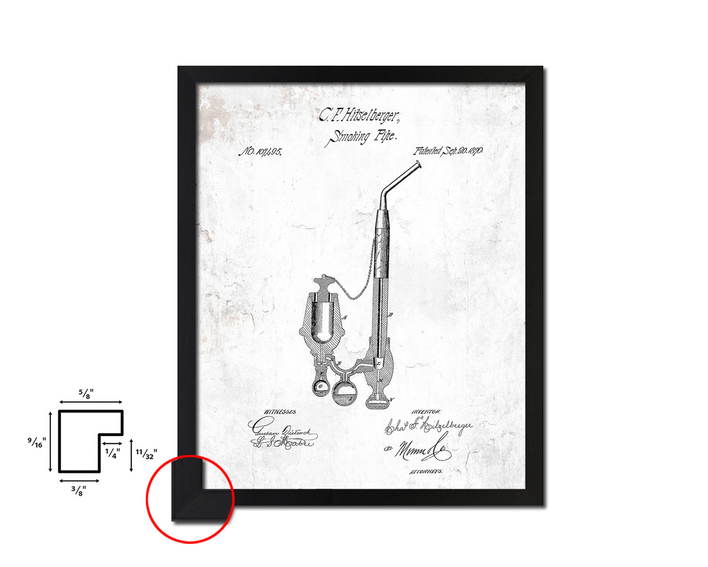 Smoking Pipe Tobacco Vintage Patent Artwork Black Frame Print Wall Art Decor Gifts