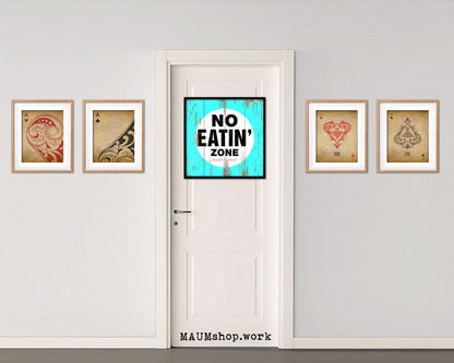 No Eating Zone Shabby Chic Sign Wood Framed Art Paper Print Wall Decor Gifts