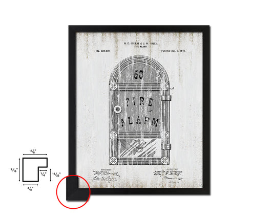 Fire Alarm Firefighter Vintage Patent Artwork Black Frame Print Gifts