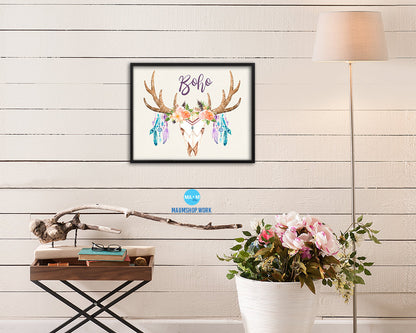 Boho Wood Framed Print Bohemian Girls Room Nursery Wall Art Decor Gifts