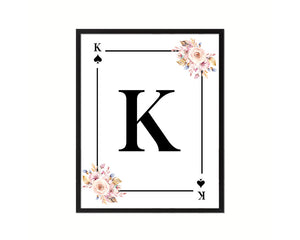 Letter K Personalized Boho Monogram Spade Card Decks Framed Print Wall Art Decor Gifts