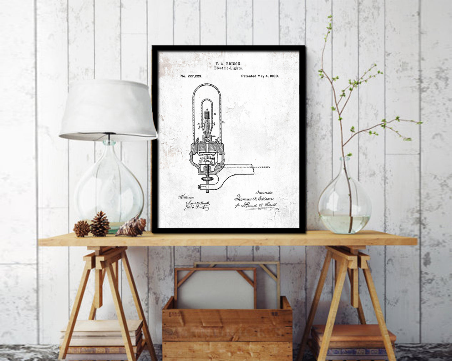 Electric Lights Edison Vintage Patent Artwork Black Frame Print Wall Art Decor Gifts