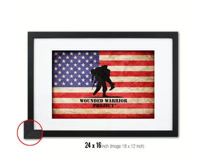 Wounded Warrior Project American Vintage Military Flag Framed Print Sign Decor Wall Art Gifts