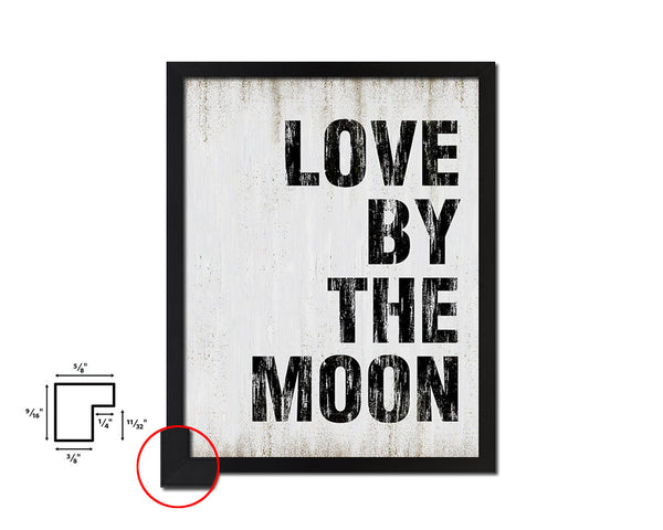 Love by the moon Quote Wood Framed Print Wall Decor Art
