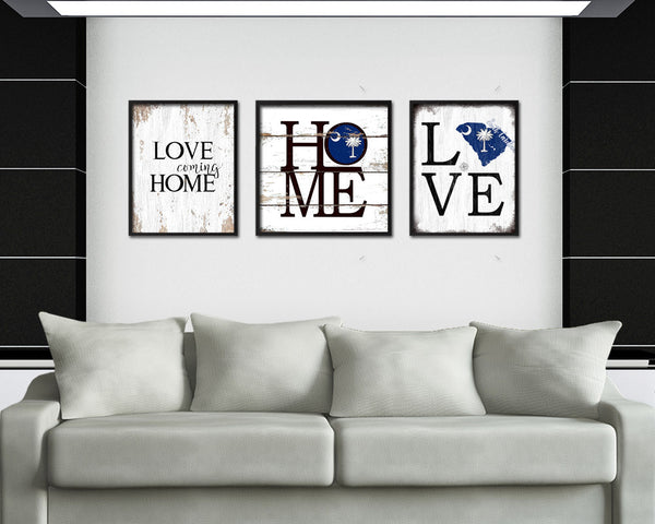 South Carolina Shabby Chic Love Sign Wood Framed Paper Print Decor Wall Art Gifts