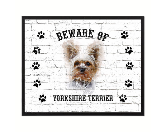 Beware of Russell Terrier Sign Wood Framed Print Wall Art Decor Gifts